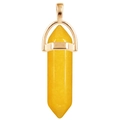 Yellow hexagonal crystal column necklace pendant with a polished gold-plated metal clasp - Yellow Jade / Gold Cap Hexagonal Pendant