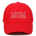 Detailed embroidery of white MOM letters on a bright red cotton baseball cap - Adjustable / Red MOM