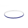 Macro detail of 2mm silver stretch bracelet featuring square-cut blue crystal rhinestones - Silver Royal Blue
