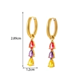Golden titanium earrings with multi-color water-drop zircons and 2.89cm size details - Three-Color Waterdrop Gemstone Dangle Earrings (ER-1197)
