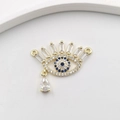 Gold-plated Evil Eye pendant with blue zircon stones and a clear teardrop crystal - Evil Eye With Waterdrop YB0135