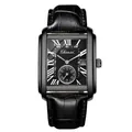Klassische Herren Quarzuhr quadratisch mit schwarzem Lederarmband und römischen Ziffern - Gunmetal-Schwarz