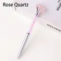 Penna a sfera in metallo argento con cristalli di quarzo rosa e pietra preziosa - Quarzo rosa