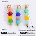 Three variants of 18k gold plated stainless steel bead charms with size and weight specs - Colorful Beaded Pendant (PJ91211) / 5 Pieces / Multicolor