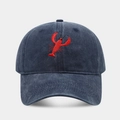Vintage washed navy denim baseball cap featuring a detailed red lobster embroidery - Adjustable / Navy Blue