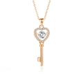 Elegante ciondolo a chiave a cuore in oro rosa con pavé di pietre di moissanite scintillanti - Argento 925 / Zirconia Pietra Bianca Oro Rosa