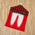 Red Santa Claus gnome chair cover with buffalo plaid hat and white faux fur beard - Red Black Plaid Gnome Female