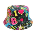 Détail du motif rétro des années 80 sur le bob en sergé de coton de haute qualité - M(56-58cm) / Imprimé Pop Art Rétro (2#)