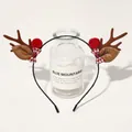Detailed Christmas headband featuring plush brown reindeer antlers and red plaid bows - Christmas Antler Headband - Bowknot Pom Coffee