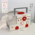 Cream ambulance-shaped home first aid box with strawberry stickers and red handle - Sticker Style / Grey Ambulance Medicine Box