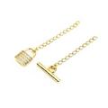 Gold-plated brass OT toggle clasp with padlock and CZ stones for DIY jewelry making - Padlock Style