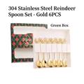 6-piece golden stainless steel elk spoons set in a red and green Christmas gift box - 304 Reindeer Spoon 6PCS Green Box / Silver