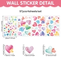 Set van 97 aquarel hart muurstickers voor Valentijnsdag, 4 vellen van 30x20cm voor decoratie - Aquarel Kleurrijk Hart Set (4 Vellen 97 Stuks) (UV8ZWL80216T_T)
