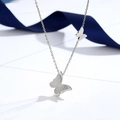 Minimalist double butterfly pendant necklace in silver titanium steel with frosted finish - Double Butterfly Necklace / Silver