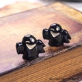 Set of two cute 3D mini black ghost figurines on vintage books for Halloween decor - Big Mouth Smile Black Ghost