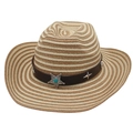 Classic straw cowboy hat with leather band and turquoise stone detail for beach travel - One Size(56-58cm) / Camel Beige