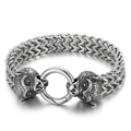 Zodiac Armband aus Titanstahl in Silber mit Tierköpfen und geflochtener Gliederkette - Doppelter Wolfskopf-Stil (KB139884-KJX)