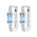 Créoles rectangulaires en argent avec pierres bleu ciel et détails en zircon pavé - Boucles d'Oreilles Rectangulaires Simples 4190-BU