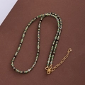Short beaded necklace with dark green natural stones and golden accent beads - 3MM Diameter / Green Tourmaline