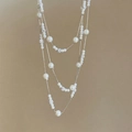Elegante collana di perle a più strati con accenti di cristallo in stile vintage francese - Argento