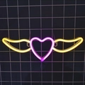 LED heart with wings neon sign in pink and warm white light for wall decor - Pink Heart + Warm White Wings