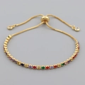 Rainbow cubic zirconia tennis bracelet with adjustable gold slider closure - Rainbow Round Zircon Style (SL0004) / Gold