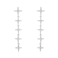 Elegant silver tassel drop earrings with five sparkling zirconia stars on white background - Silver - Multiple Star Chain Tassel