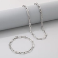Conjunto de collar y pulsera de cadena de clip en acero inoxidable plateado elegante - Estilo de Cadena de Clip de 5,5 mm (1款钢色5.5mm) / Pulsera 19CM / Plateado