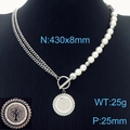 18K gold plated tree of life necklace with white pearls and double steel chains - Silver Necklace