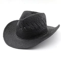 Detail of hand-woven black cowboy hat with teardrop crown and breathable straw texture - M(56-58cm) / Black