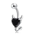 316L stainless steel navel ring with black heart devil design and arrow tail on white base - Steel Color Black
