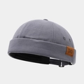 Grey canvas brimless docker cap with DAD leather patch and metal buckle adjustment - Adjustable / DAD Patch Haze Blue