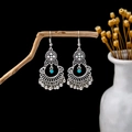Bohemian vintage silver drop earrings with turquoise beads and metallic bells - E5877-1 Antique Silver Bell Ball