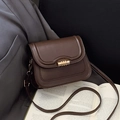 Vintage dark brown leather saddle bag with gold buckle on a book for a chic look - Brown