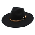 Klassieke zwarte fedora hoed met brede rand en bruine leren band voor dames en heren unisex - M / Zwart