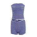 Detail of blue and white striped knit tube top and high-waisted shorts two-piece set - XL / Blue