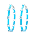 Sky blue enamel hoop earrings with micro-paved zircons and silver-tone finish - Silver Blue