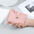 Pink minimalist PU leather small wallet with zipper coin pocket and card slots - Pink