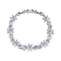 Elegante 925 zilveren bloemenarmband met paarse zirkonia en infinity schakels - Roze