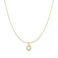 Golden snake chain necklace featuring a minimalist letter O pendant with sparkling crystals - Letter O