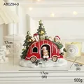 Resin Christmas camper ornament with lit trees and kids figure on snowy base - Christmas Tree RV With LED Lights