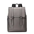 Waterproof dark grey PU leather travel backpack with double straps and buckle detail - Khaki
