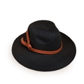 Dettaglio di cappello in paglia nera con nastro in pelle marrone e nodo decorativo - M (56-58cm) / Nero