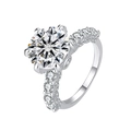 Luxury S925 sterling silver 5 carat moissanite ring with six-prong setting and side diamonds - US 8 / 2CT D Color White Moissanite
