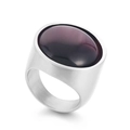 23mm silver stainless steel ring featuring a wide band and oval dark purple gemstone - Silver Base Deep Purple Gemstone (KR47949-K)