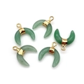 Detailed view of five crescent moon gemstone pendants with elegant gold-plated edges - Green Aventurine