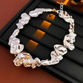 Collar de eslabones plateados irregulares estilo lava con acabado pulido y extensor - Collar Plateado
