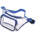 Waterproof clear PVC waist bag with blue straps and multiple zippers for outdoor sports - Blue