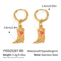 Detail von 18K vergoldeten Edelstahl-Cowboystiefel-Ohrringen mit pinkem Herz-Anhänger - Rosa Herz Stil(YYE025287-RD)