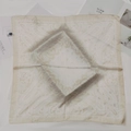 Elegant beige paisley silk-like scarf featuring decorative love lettering patterns - Cashew Nut Beige Small Square Scarf / 65